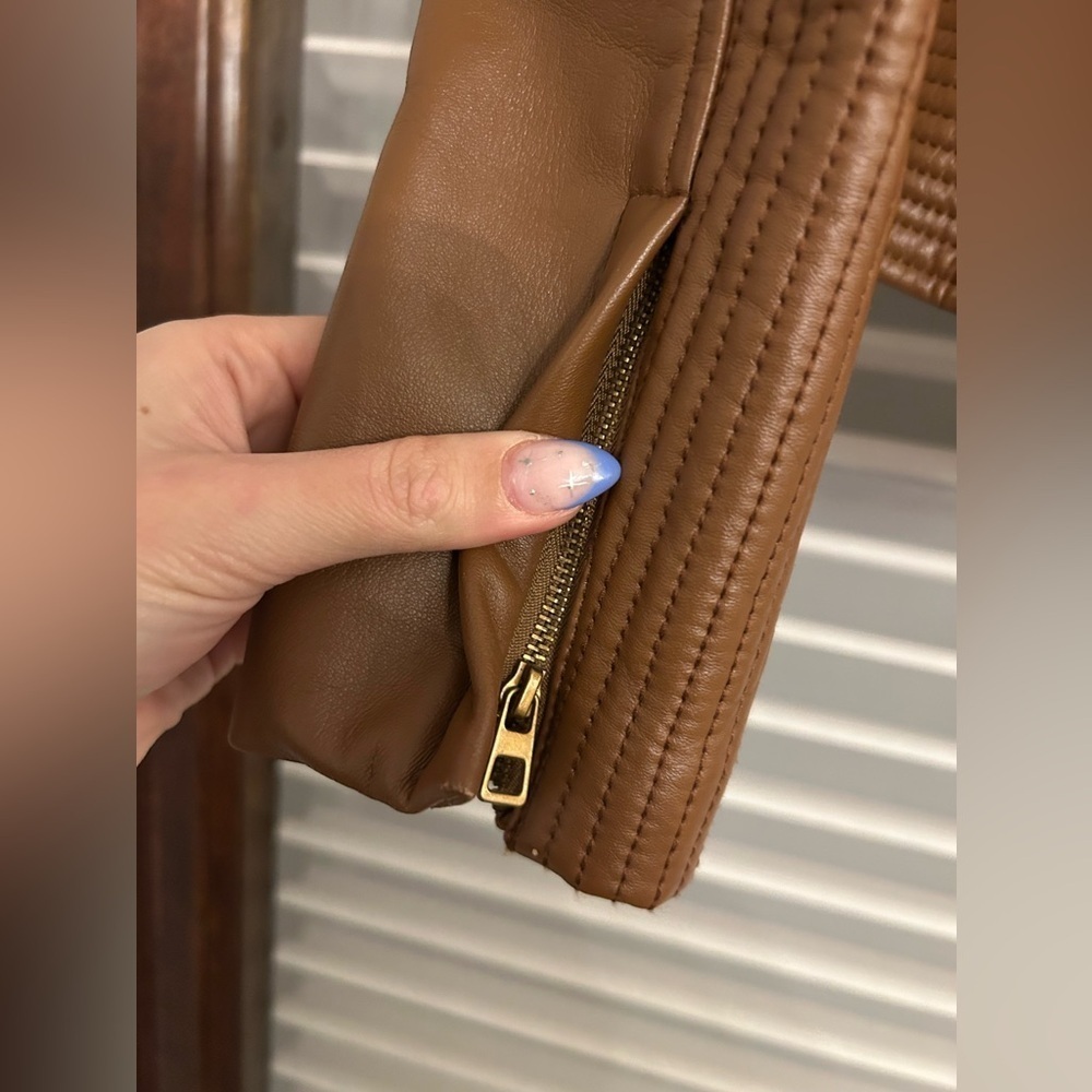 Tory Burch Calista leather riding jacket in Saddle - Picture 6 of 9